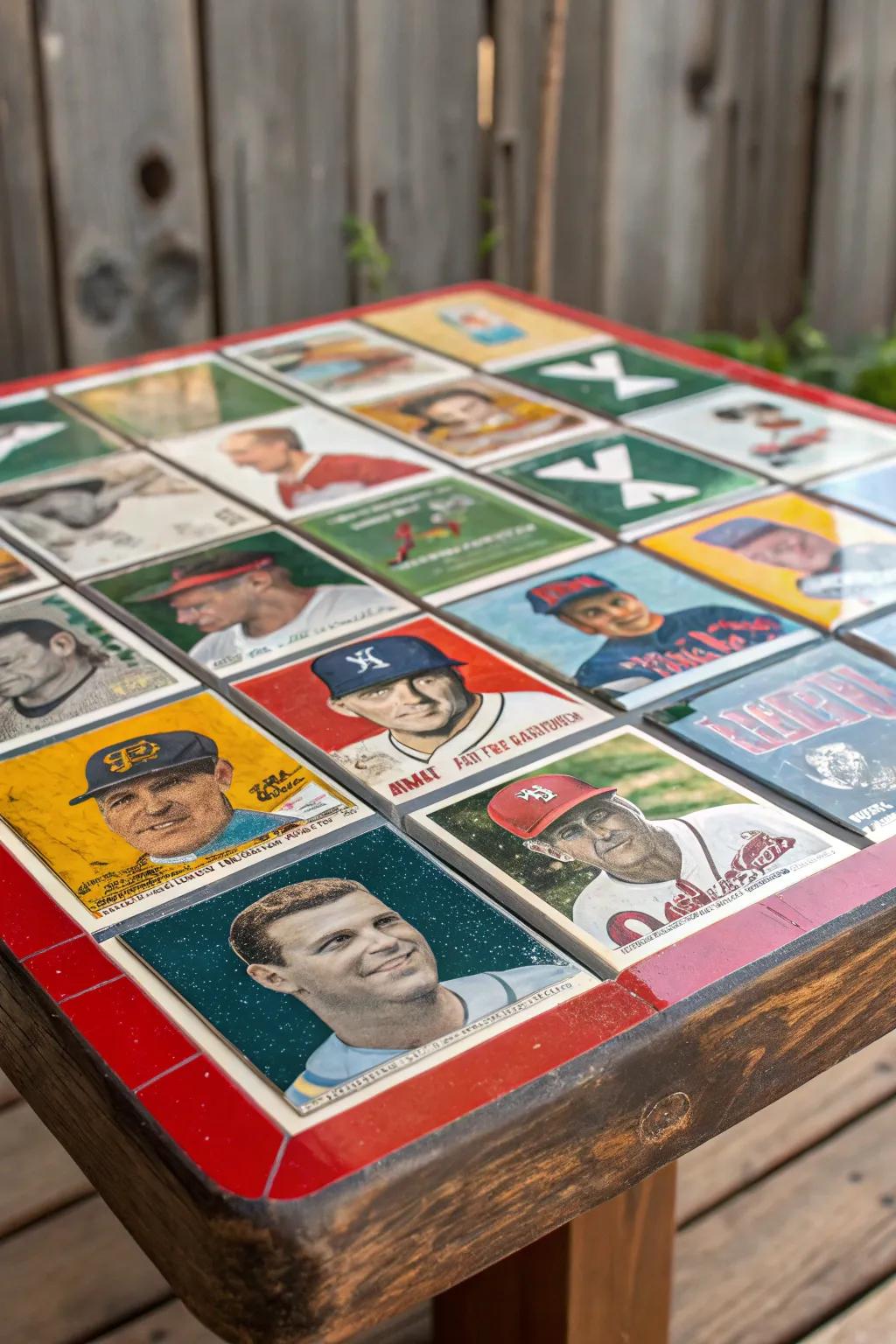 Transform your space with a unique epoxy tabletop crafted from vintage baseball cards.