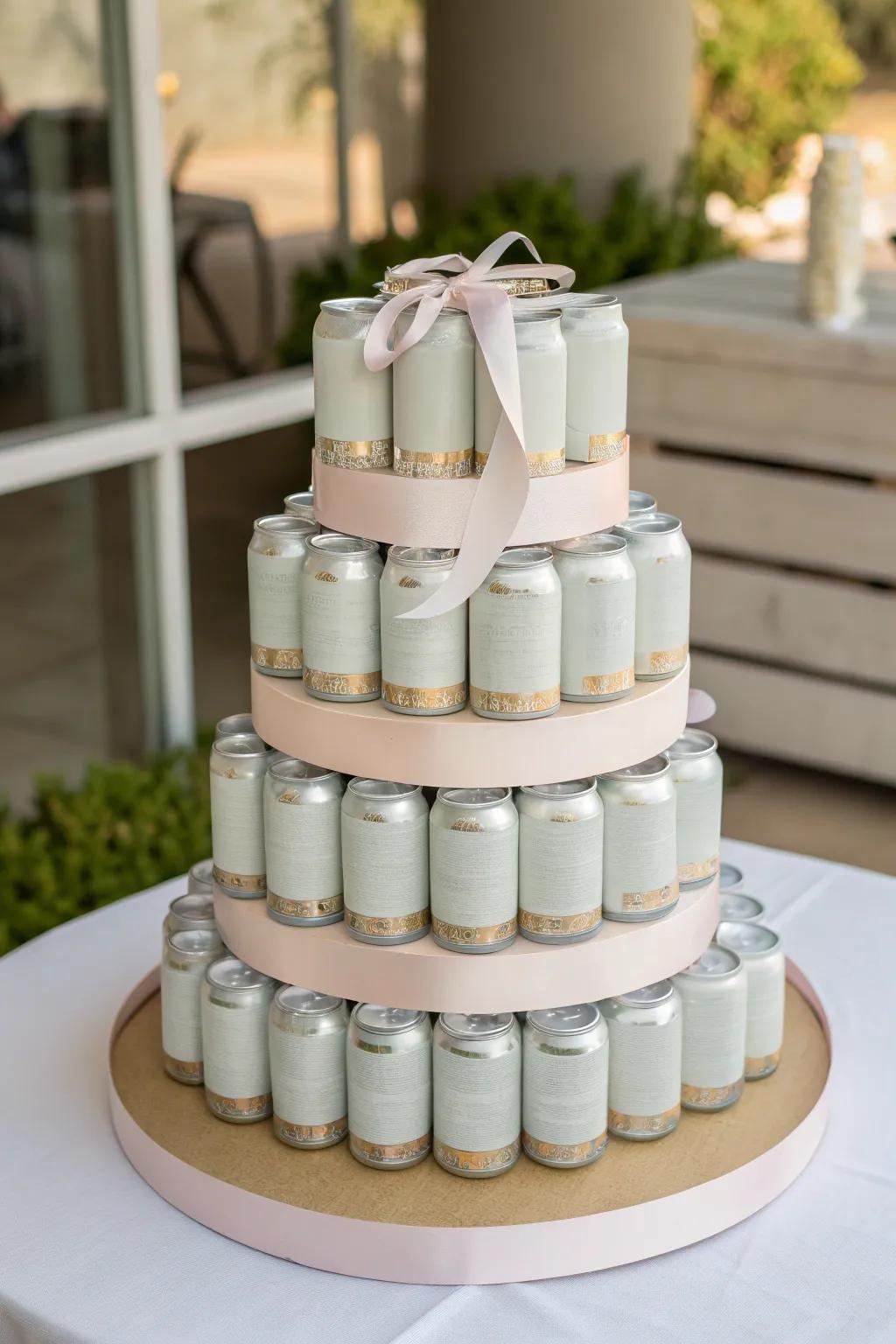 Elevate your celebrations with a classic three-tier beer cake—where minimalist elegance meets boho charm.