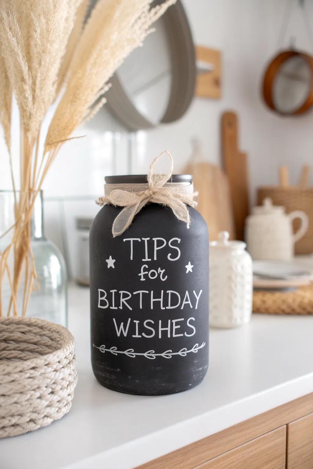 Add a touch of charm to your birthday celebrations with this stylish tip jar!