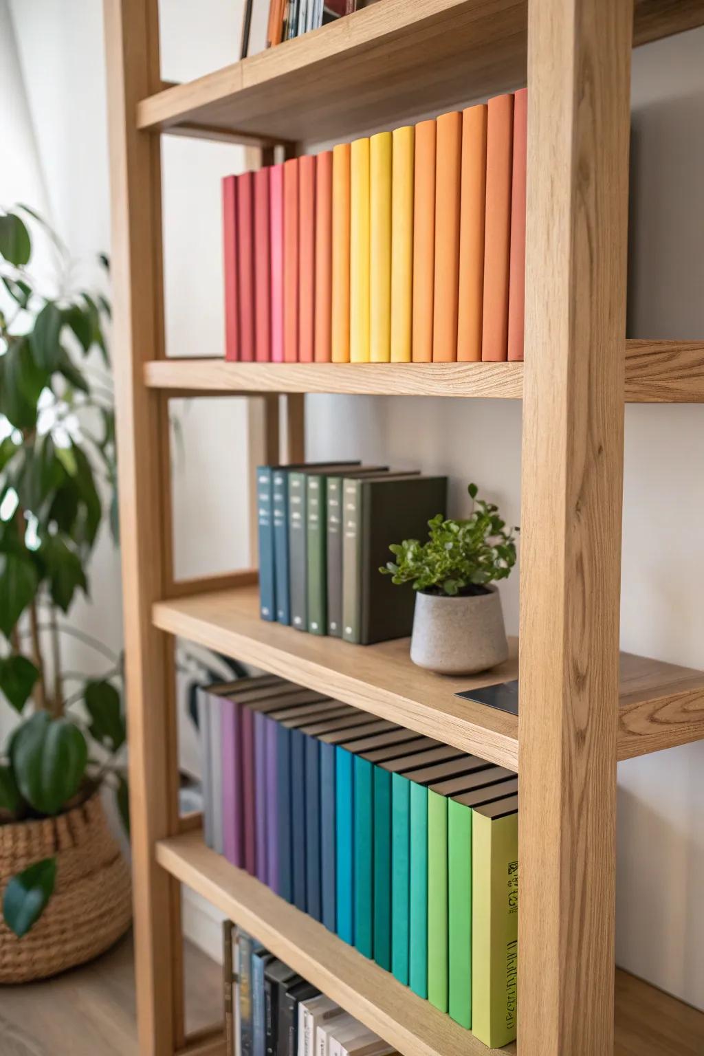 Transform your space with a rainbow bookshelf: simplicity meets vibrant elegance.