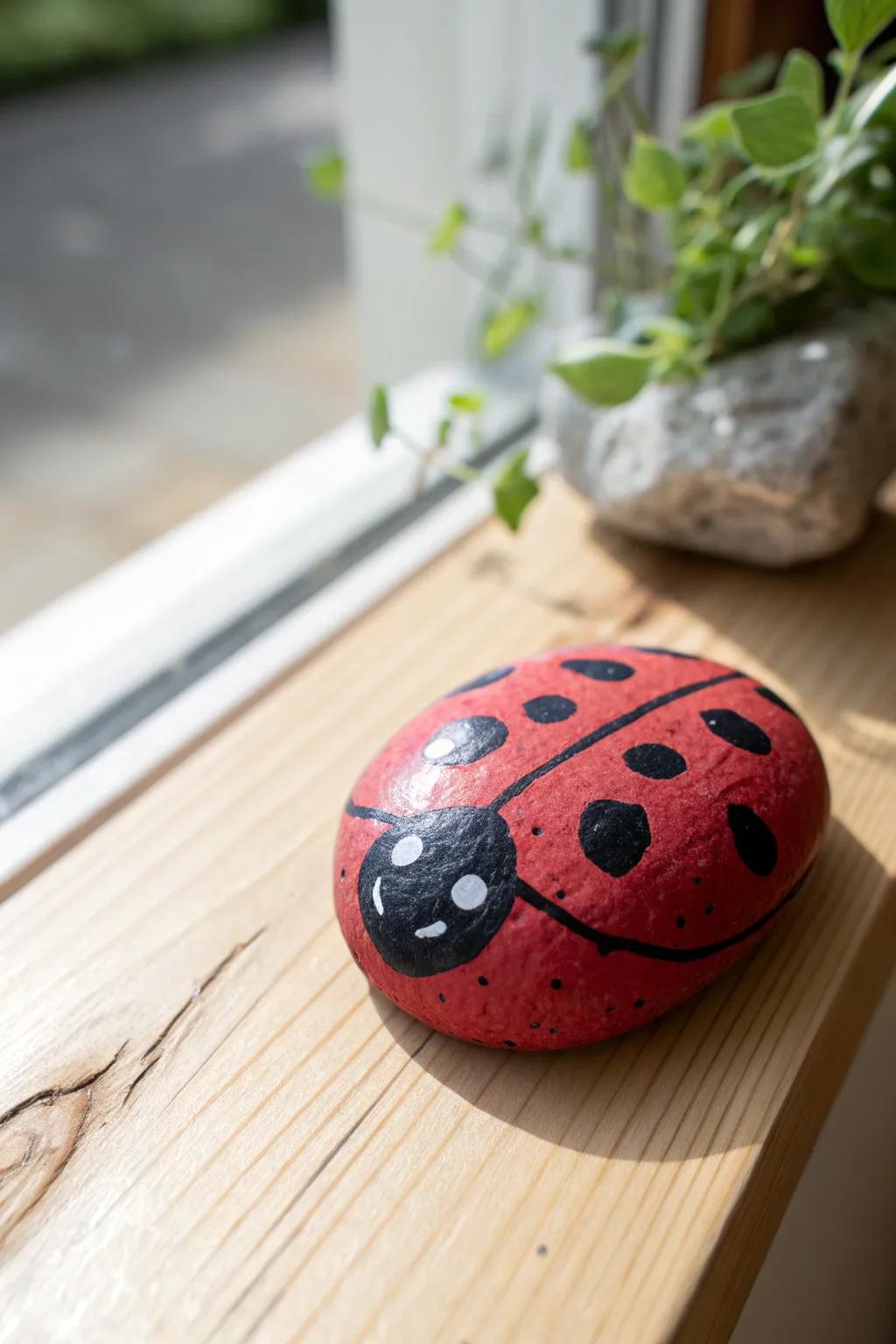 Charming Ladybug Art: A Simple Touch of Nature and Craftsmanship.