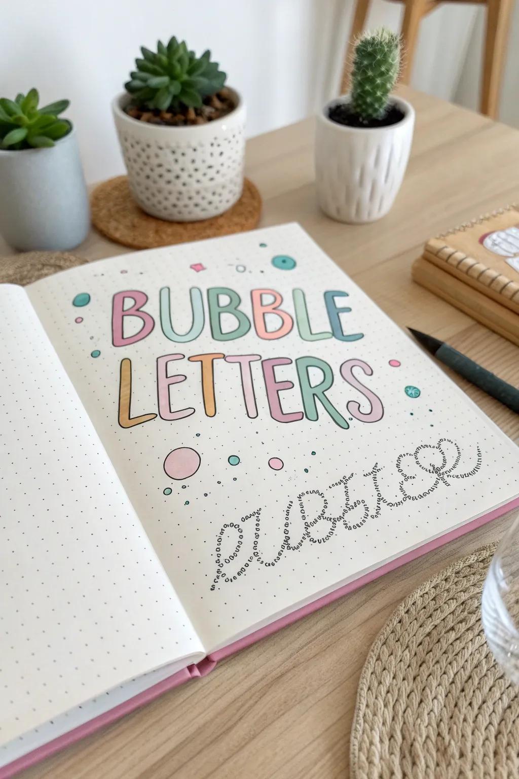 Embrace your playful side with whimsical bubble letters in your bullet journal. Perfect for adding a touch of joy and creativity!