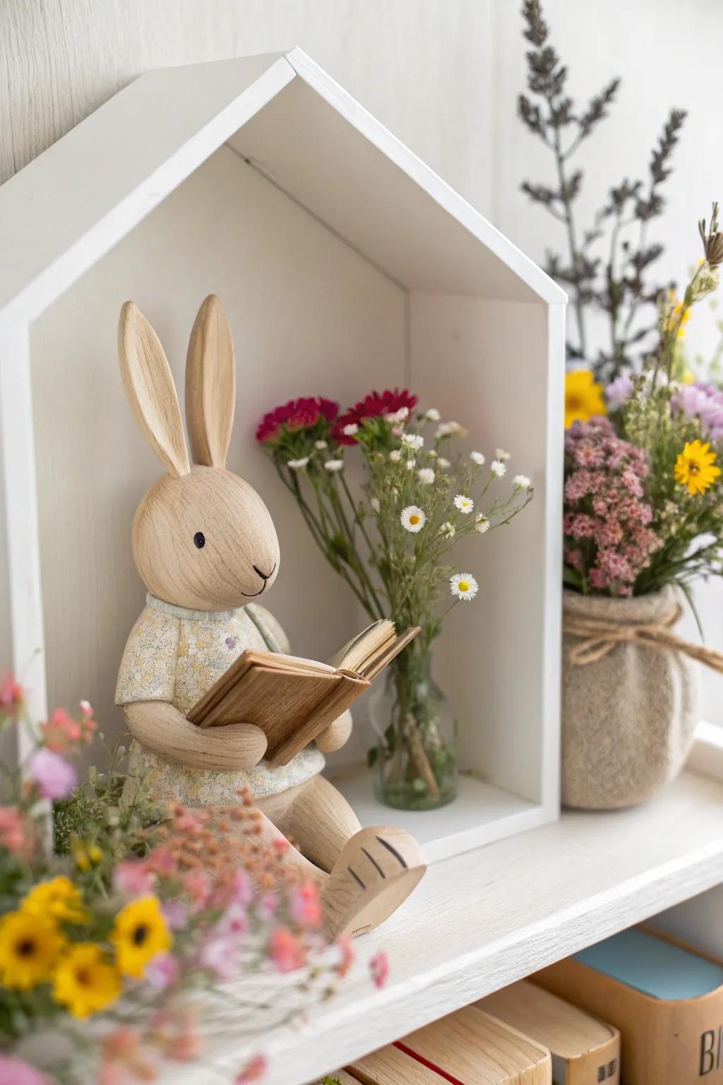 Embrace the beauty of simplicity with this charming Bunny Book Nook, where minimalism meets the playful spirit of spring.