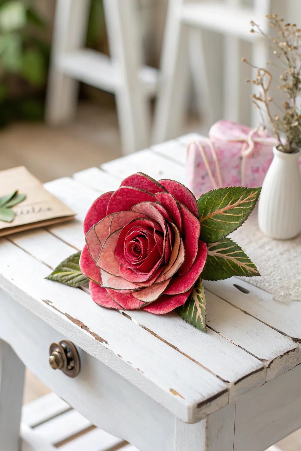 Elevate your space with the timeless beauty of a handcrafted cardboard rose—where simplicity meets artistry.