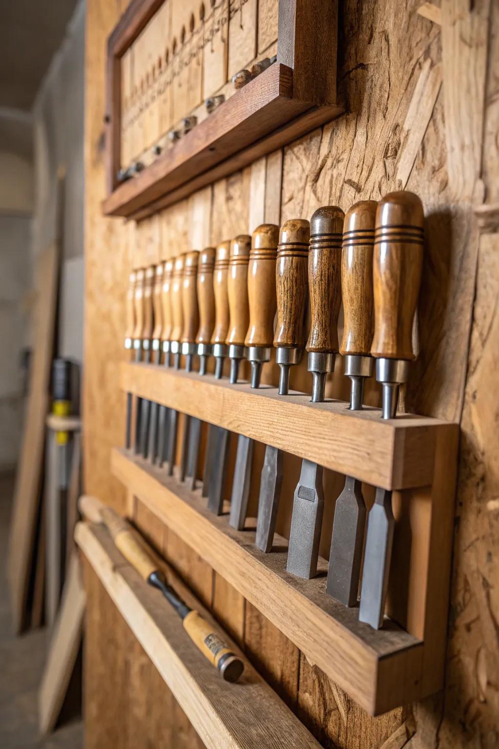 Showcase your craftsmanship with a perfect blend of order and elegance—chisel storage redefined.