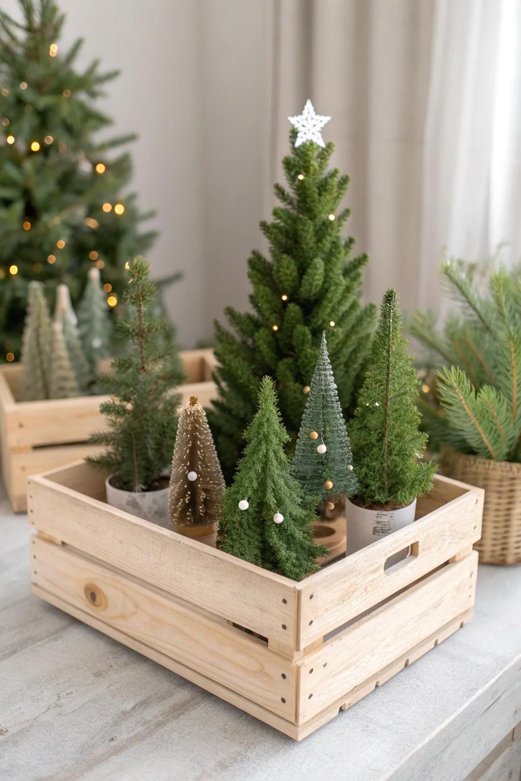 Elevate your holiday decor with a charming miniature Christmas tree crate, blending Scandinavian simplicity with a Boho twist. 🎄✨