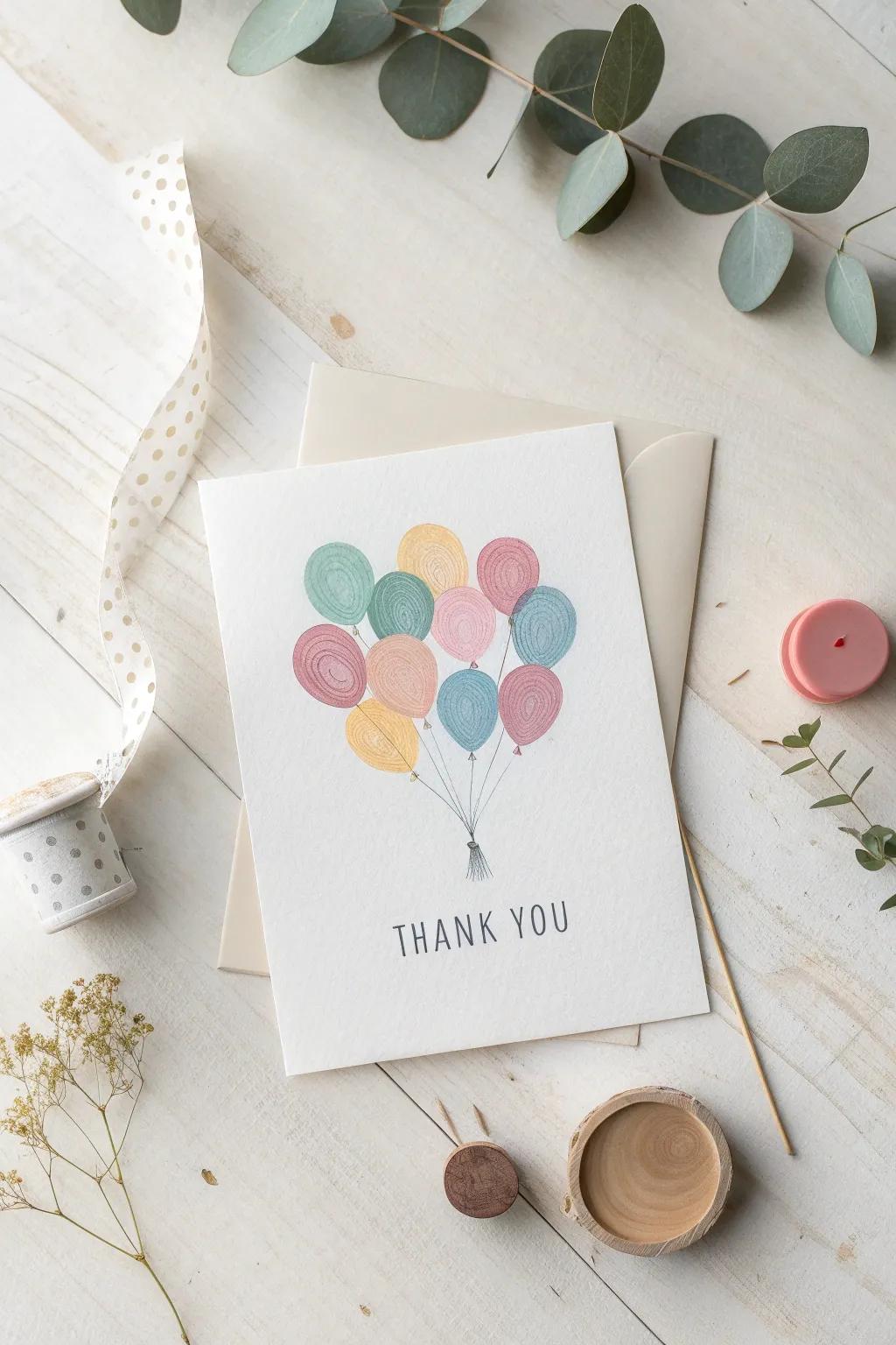 Craft heartfelt gratitude with fingerprint balloon cards – a simple yet charming touch of creativity!