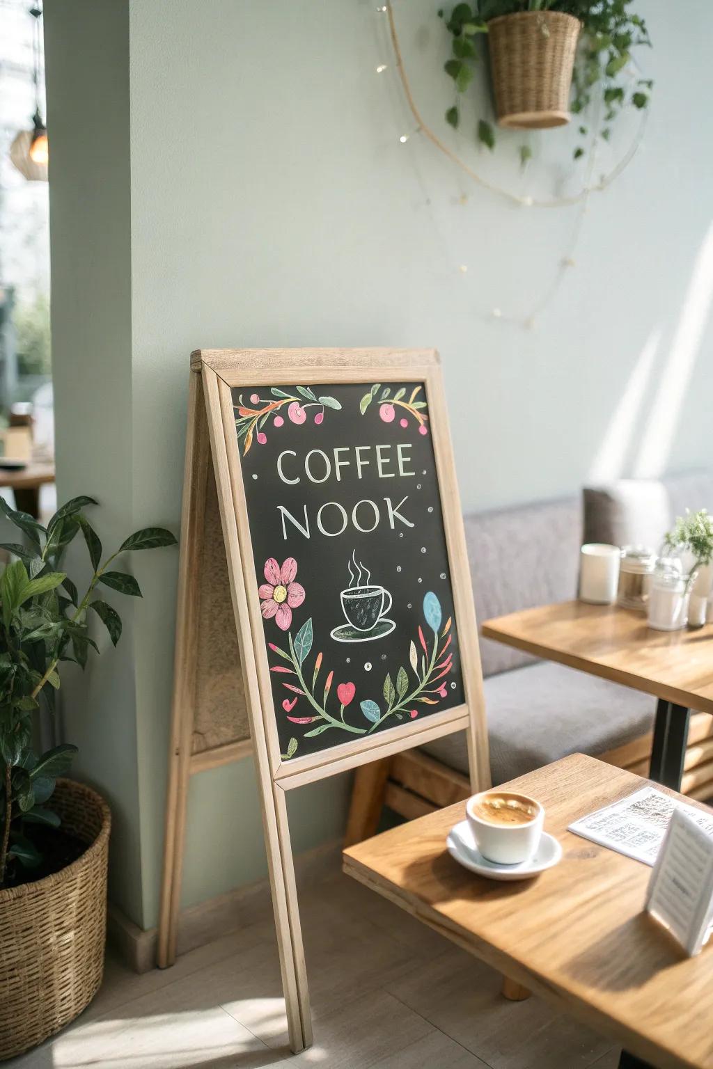 Elevate your coffee corner with a touch of chalkboard charm and a splash of color.