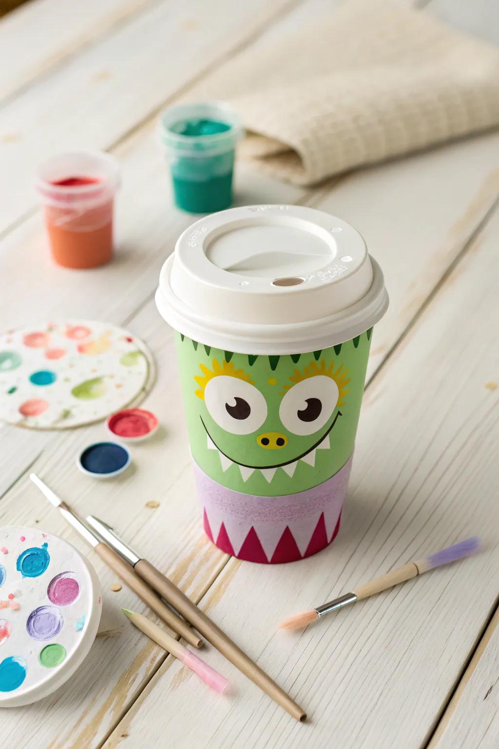 Unleash your imagination with these delightful monster face coffee cup lids!