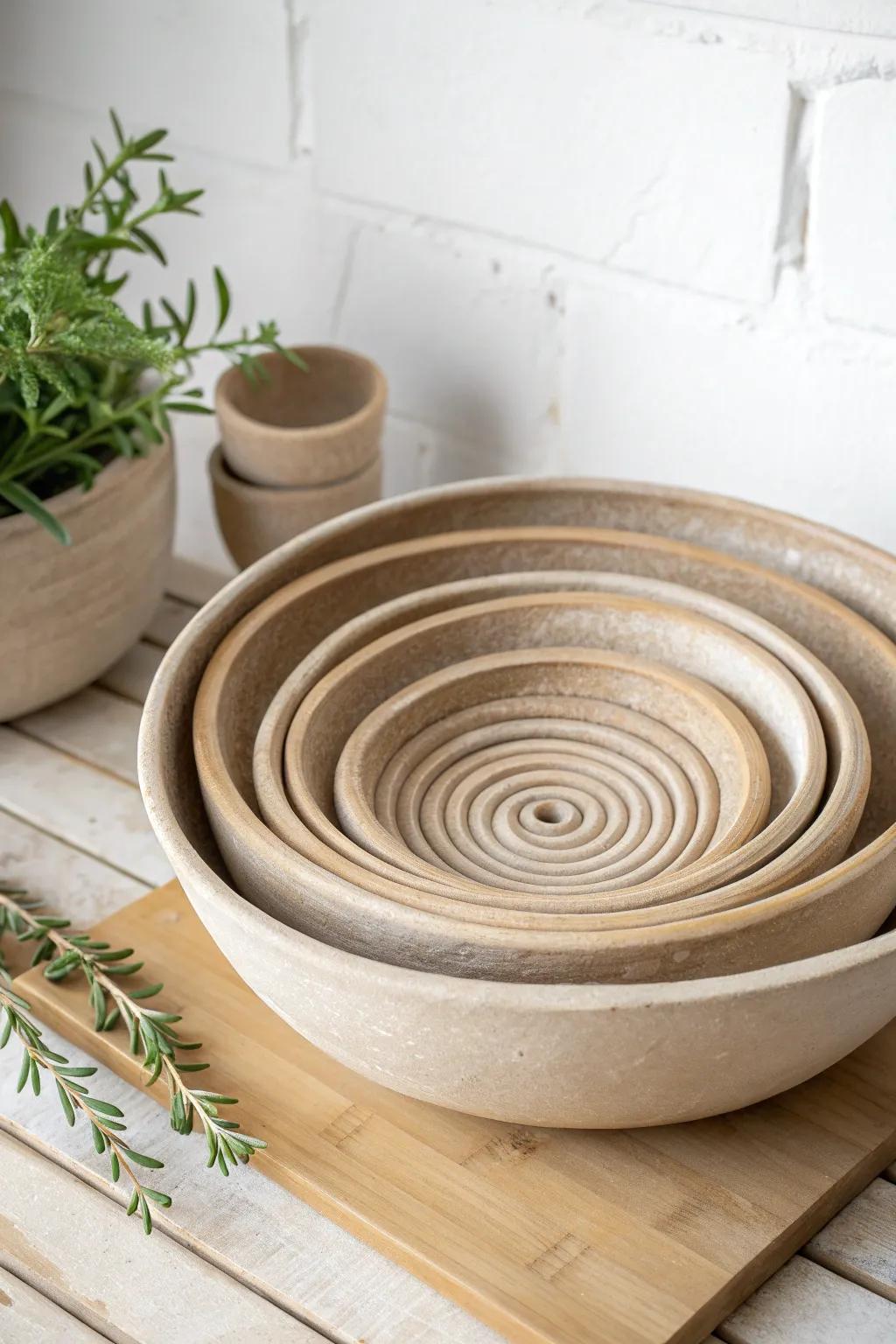 Discover the art of simplicity with this stunning spiral coil bowl, where natural beauty meets handcrafted elegance.