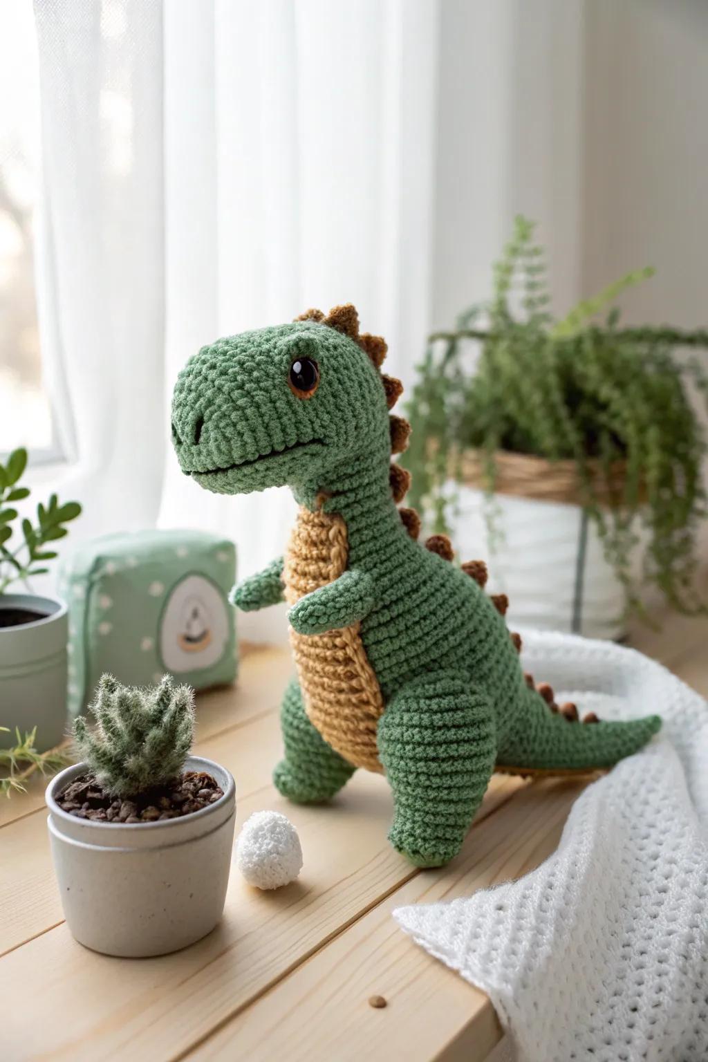 Meet your new bedtime buddy: the charming crochet Tarbosaurus!