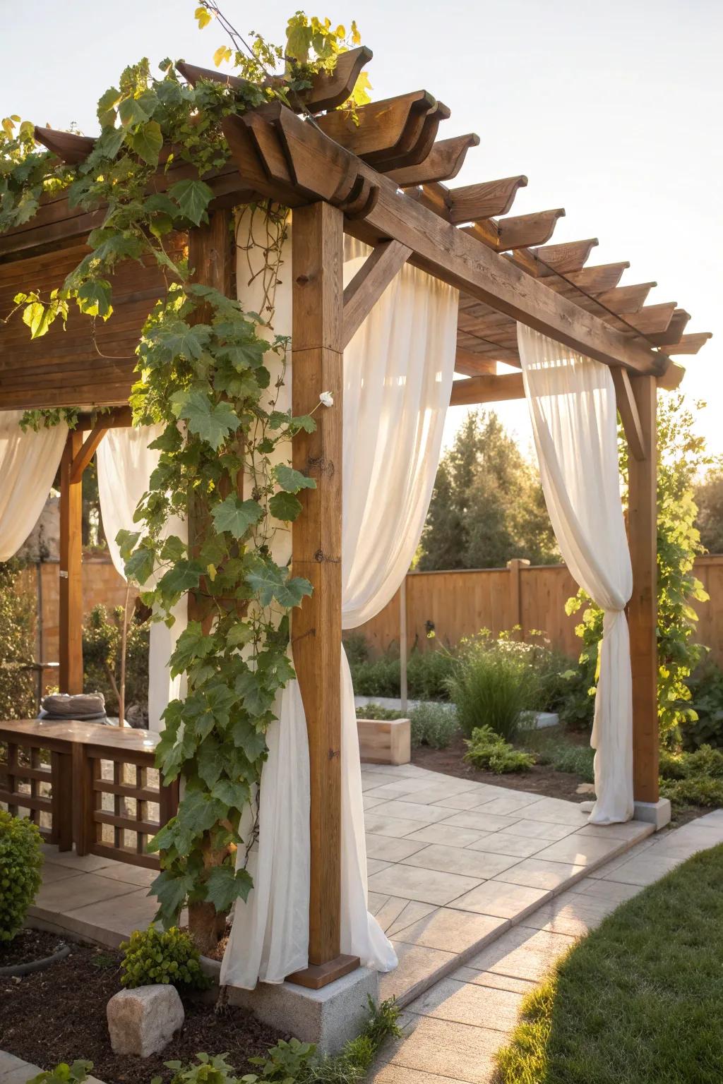 Escape into serenity with a handcrafted pergola, where sunlight and shade dance in perfect harmony.