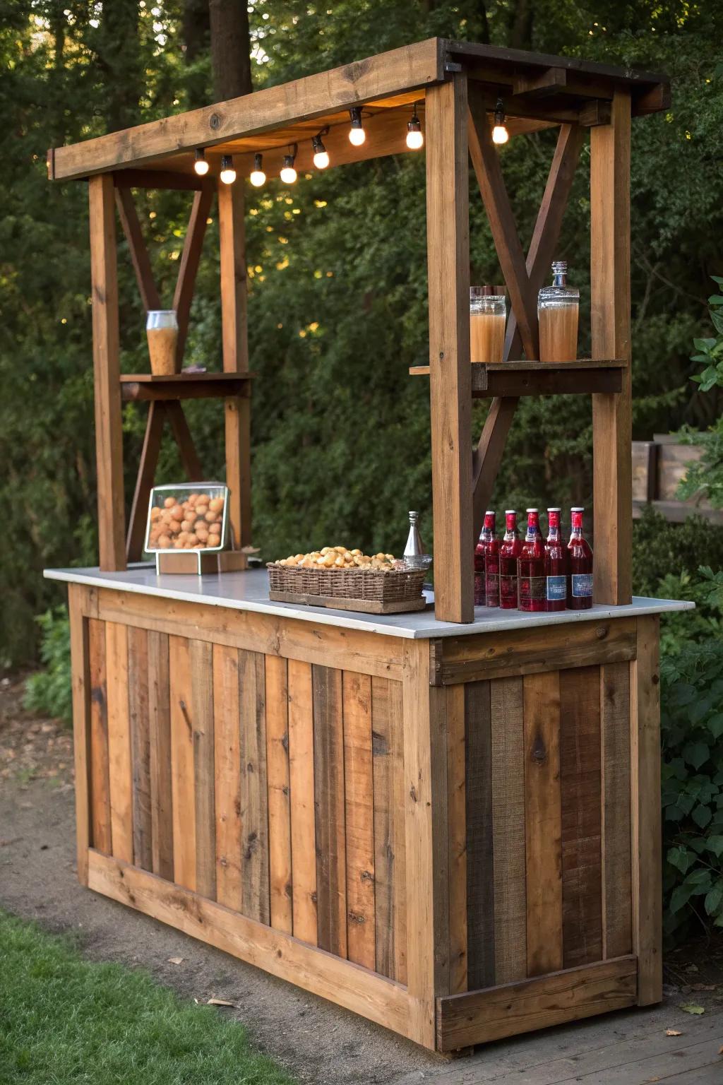 Embrace the charm of simplicity with a handcrafted wooden stand, perfect for any gathering.