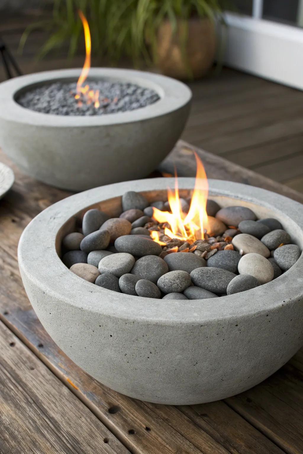 Elevate your space with the artistry of handmade warmth: a concrete bowl fire pit that marries modern design with timeless craftsmanship.
