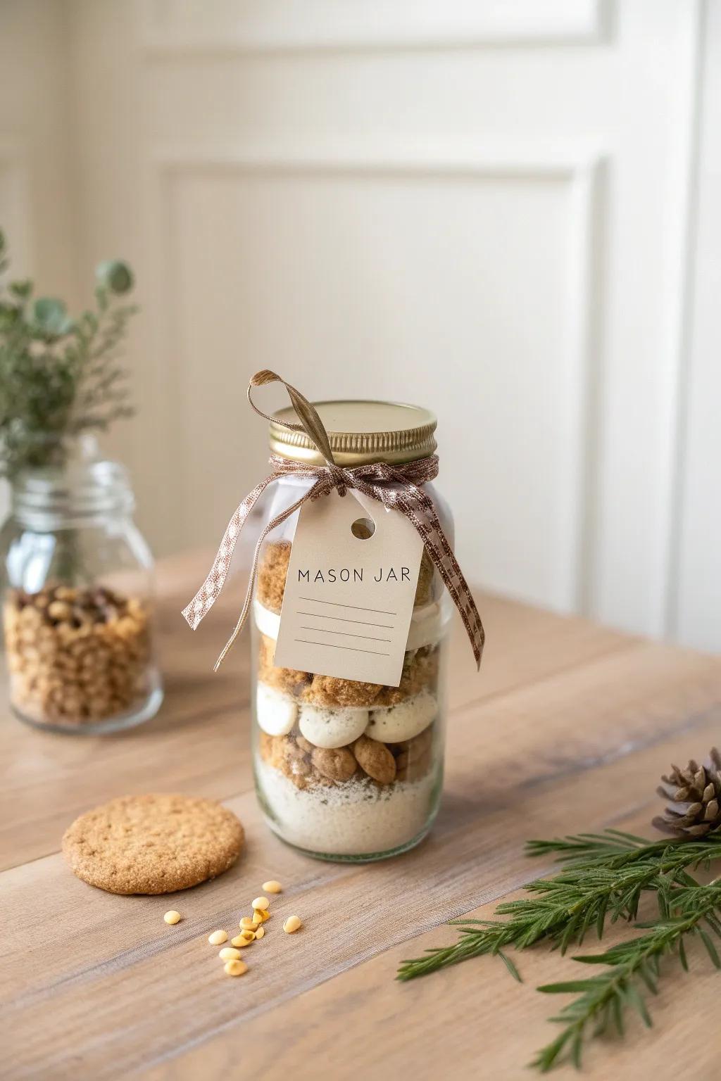 Craft a heartfelt gift with a mason jar cookie mix, perfect for teachers this Christmas.