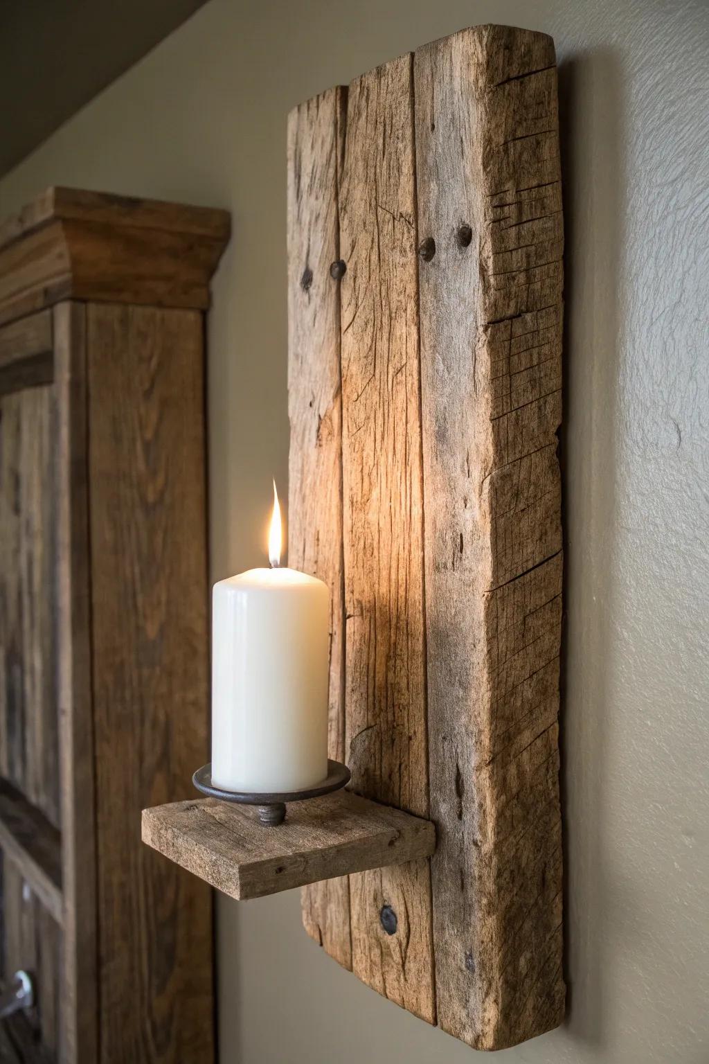 Elevate your space with the timeless charm of a handmade rustic wall sconce. 🌿✨ #DIYDecor #RusticElegance