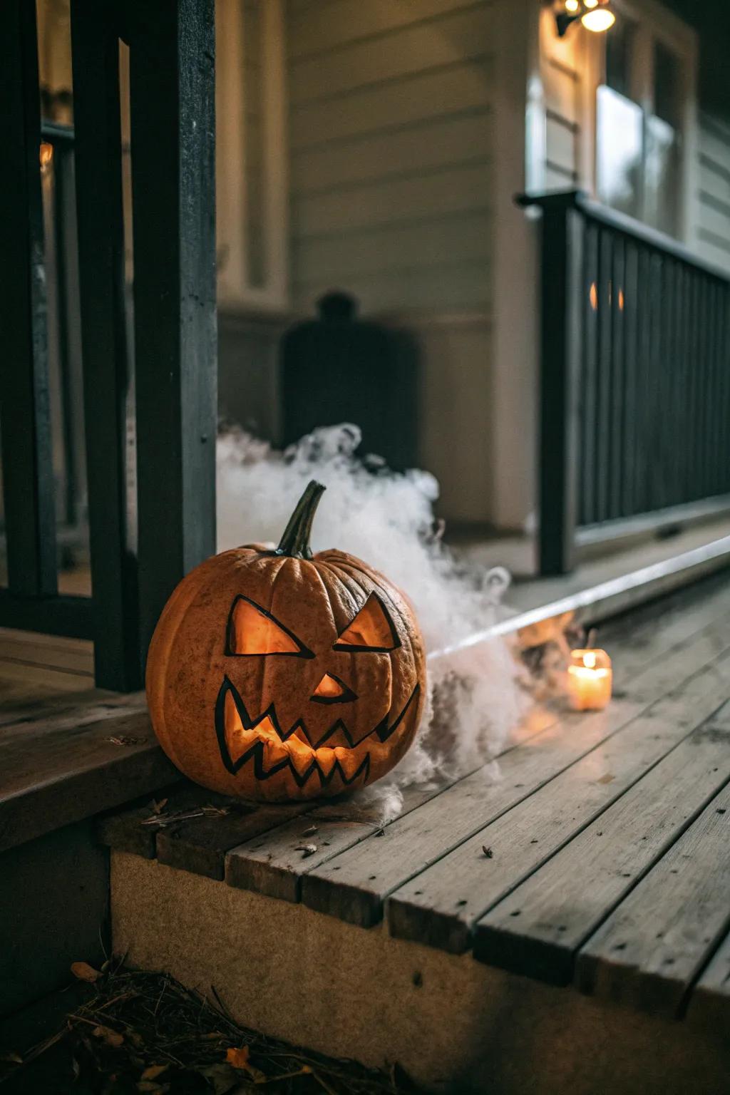 Unleash a ghostly ambiance with a fog-breathing Jack-o'-Lantern this Halloween.
