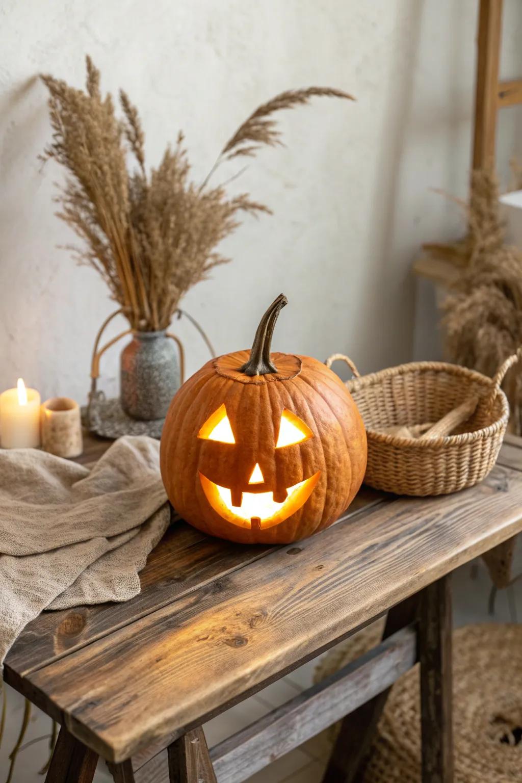 Embrace the charm of simplicity with a classic jack o'lantern and its cheeky grin.