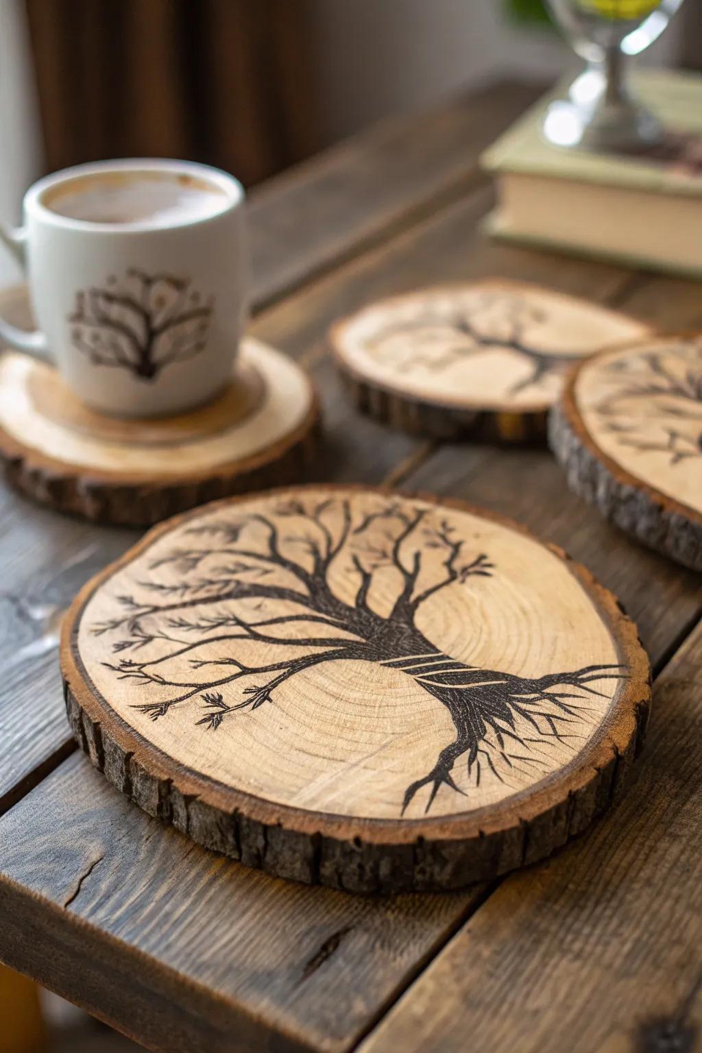 Rustic charm meets craftsmanship: Elevate your coffee table with this handmade wood slice coaster.