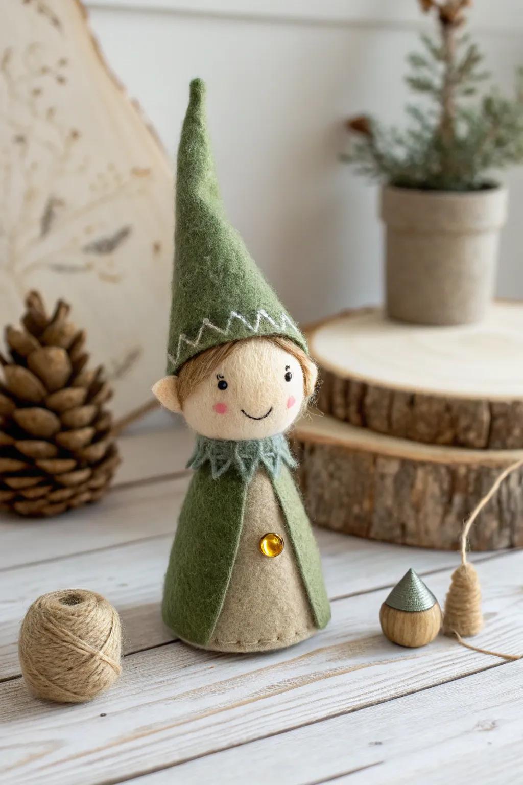 Charming felt elf figure, crafted with love and a touch of jingle!