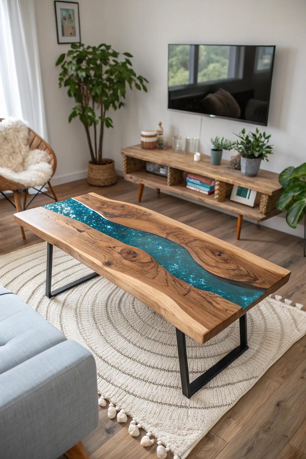 Embrace tranquility with this exquisite river table, where craftsmanship meets natural beauty.