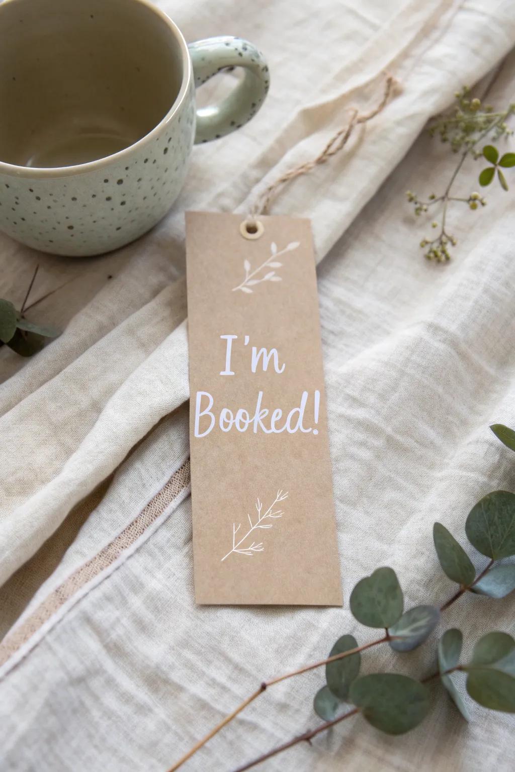 Add a touch of humor to your reading routine with a witty bookmark that says 'I'm booked!' Perfect for those who appreciate simplicity and a smile.