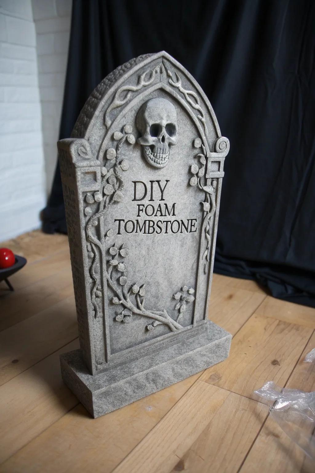 Master the art of Halloween decor with these easy-to-carve DIY foam tombstones!