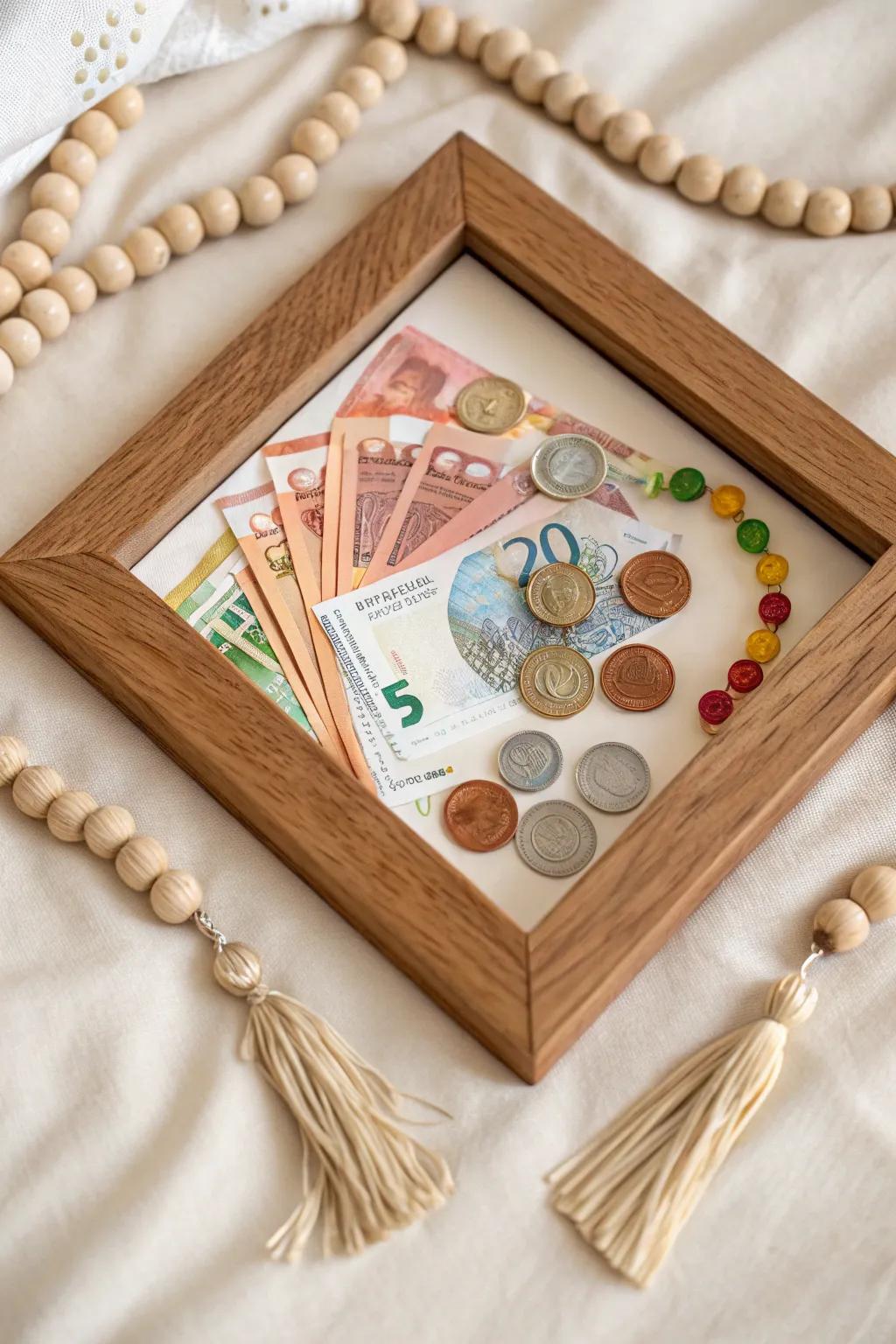 Celebrate birthdays with a touch of elegance and creativity by gifting a money frame that doubles as decor.