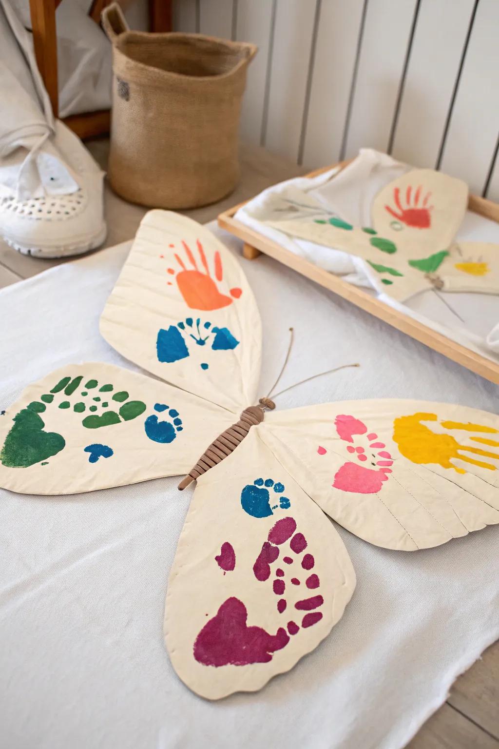 Transform tiny footprints into whimsical butterfly wings – a minimalistic keepsake with a pop of color!