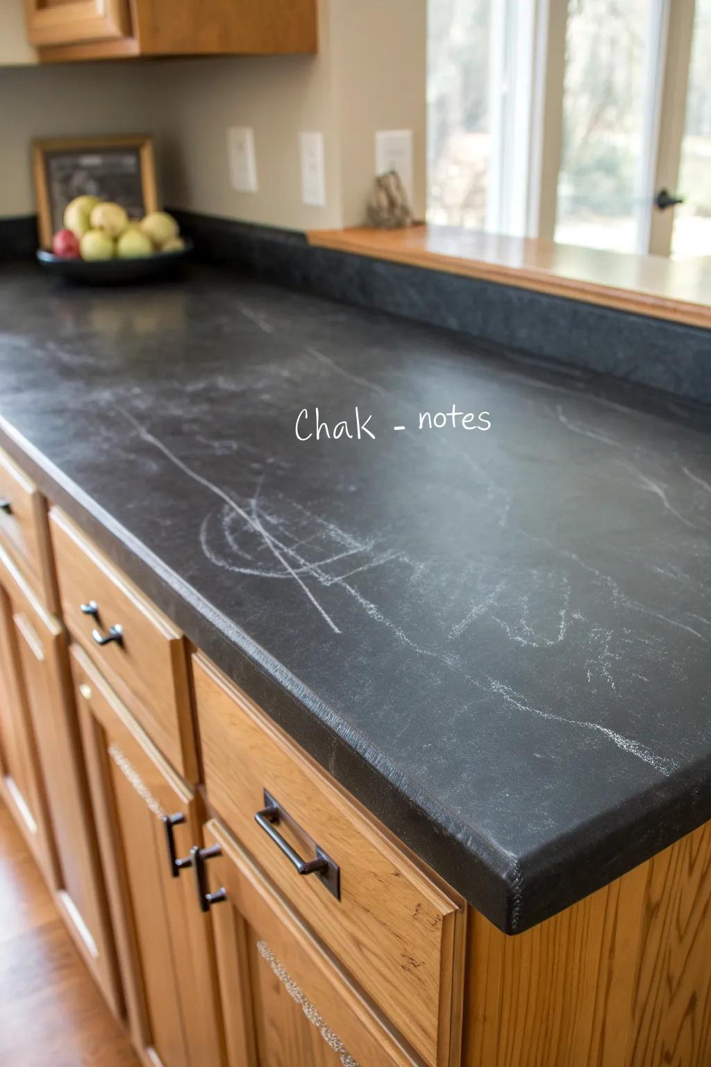 Transform your kitchen with the sleek elegance of chalkboard countertops—where style meets functionality.