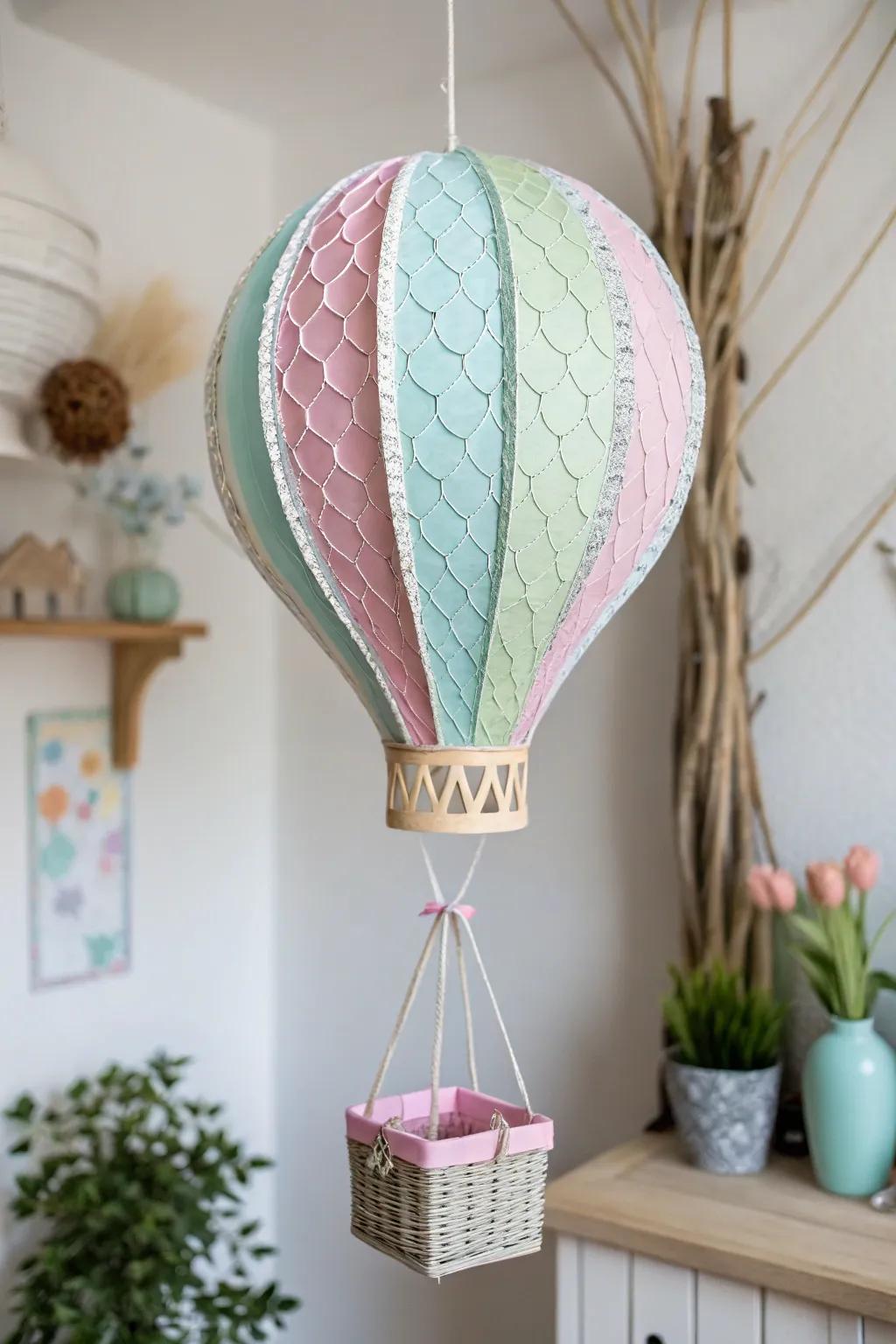 Elevate your space with a touch of whimsy and color through handcrafted paper mache hot air balloons.