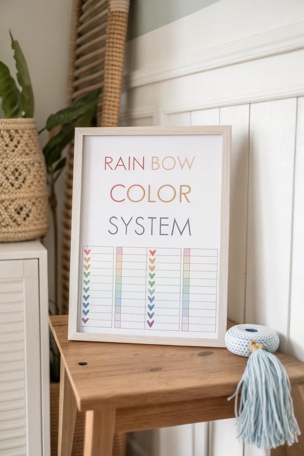 Brighten your daily tasks with a beautiful rainbow chore chart—simplicity meets functionality!