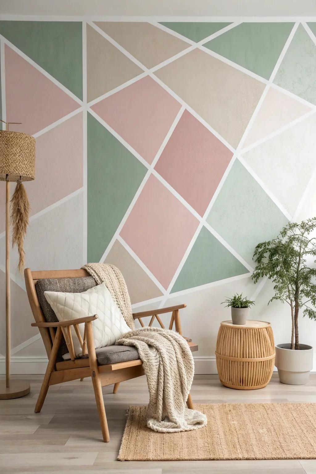 Transform your space with a stunning statement wall that combines bold patterns and soft hues for a chic, personalized touch.
