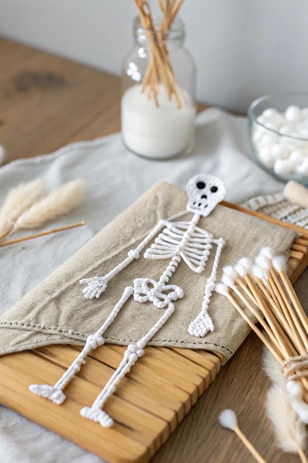 Embrace the eerie elegance of simplicity with this charming Q-tip skeleton craft.