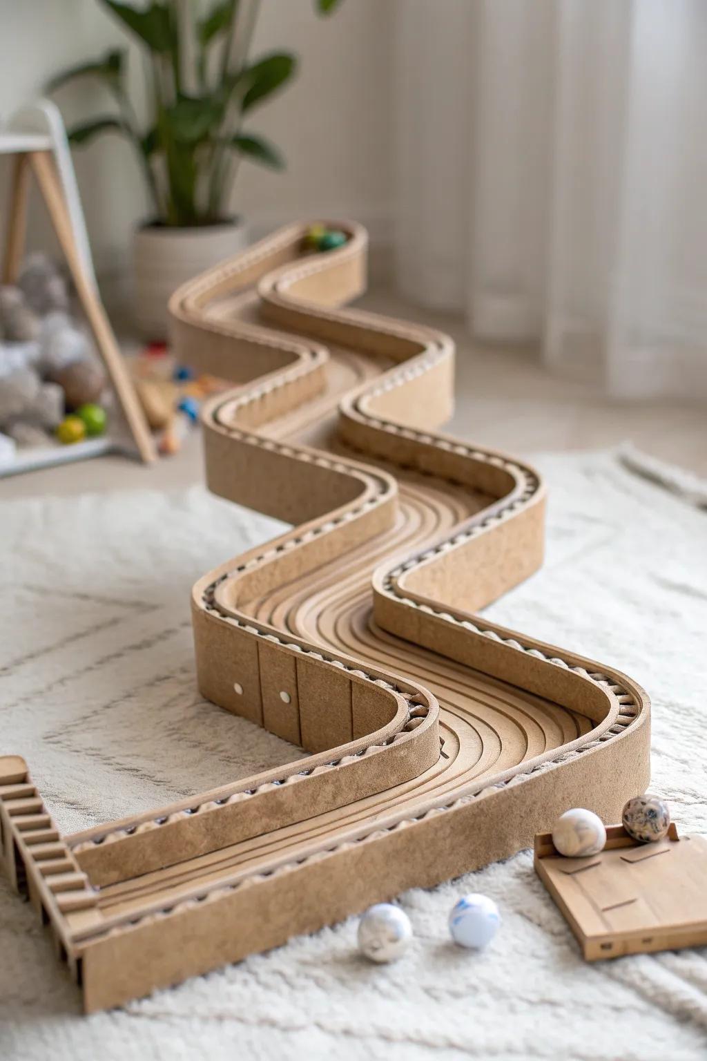 Discover the art of slow play with this charming cardboard marble run, where simplicity meets suspense in every twist and turn.