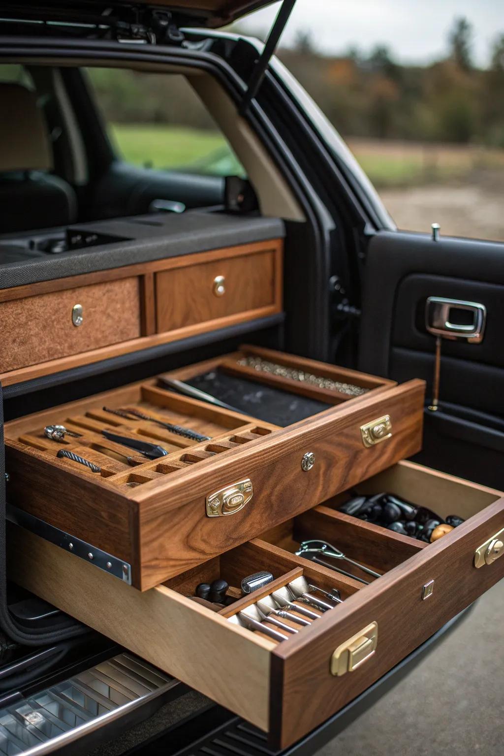 Elevate your organization game with handcrafted SUV tool drawers—where precision meets practicality.