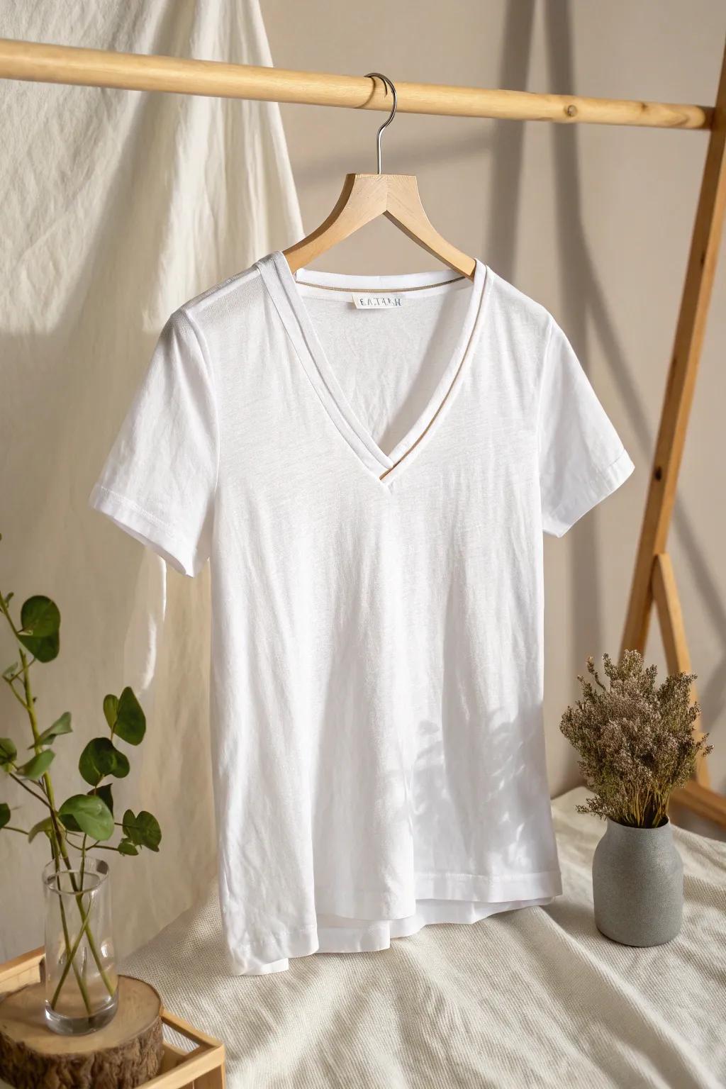 Embrace simplicity and style with a chic v-neck transformation.