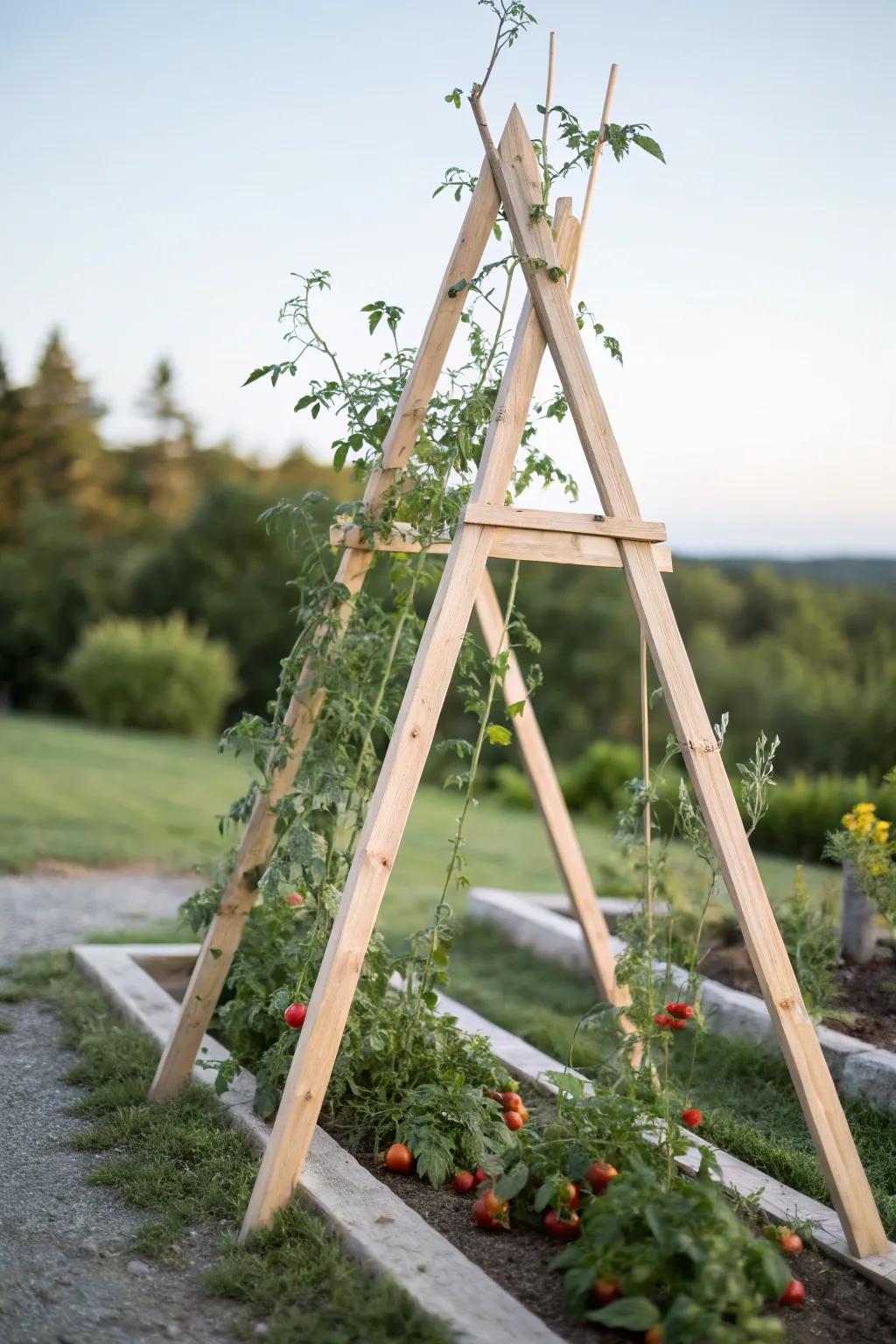 Embrace simplicity and natural beauty with a classic A-frame trellis, perfect for your garden sanctuary.