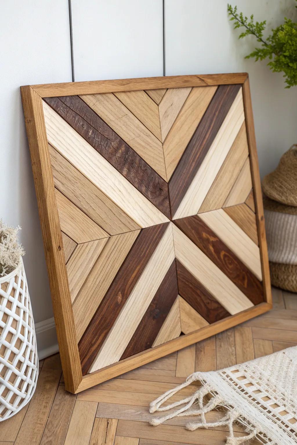 Elevate your space with the timeless elegance of geometric chevron wood art. A perfect blend of modern design and natural craftsmanship!