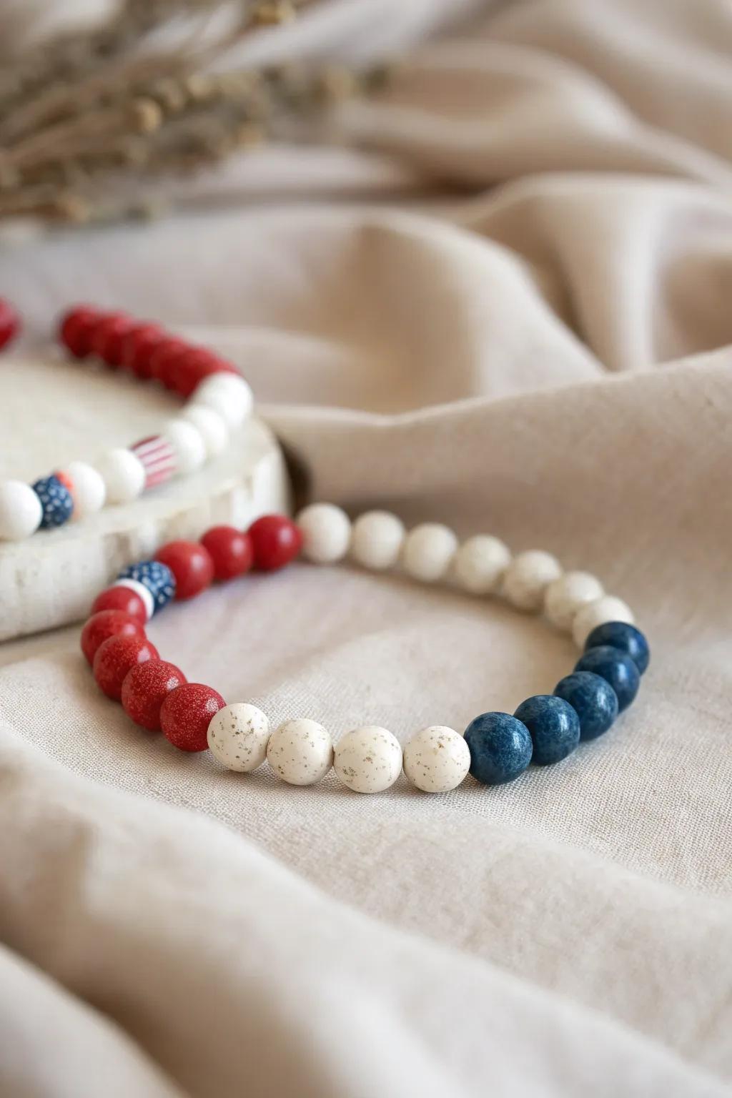 Celebrate in style with minimalist elegance: stackable 4th of July clay bead bracelets that make simplicity stunning.
