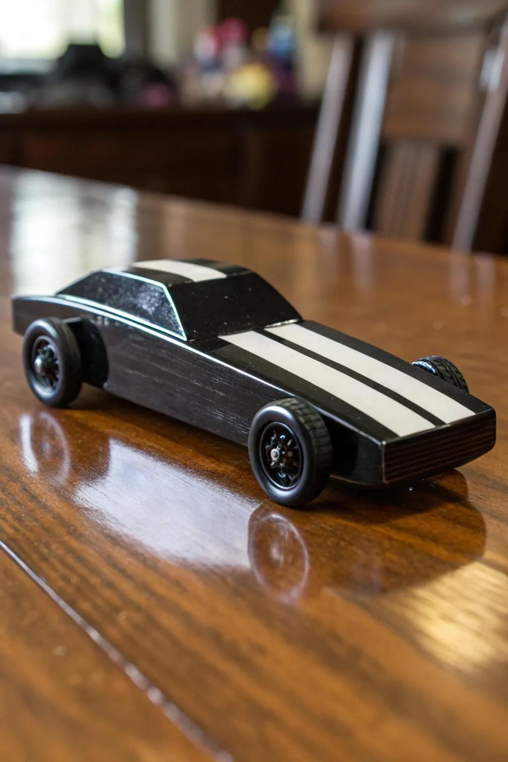 Simplicity at its finest: A minimalist pinewood derby car that speaks volumes through its sleek design and impeccable craftsmanship.