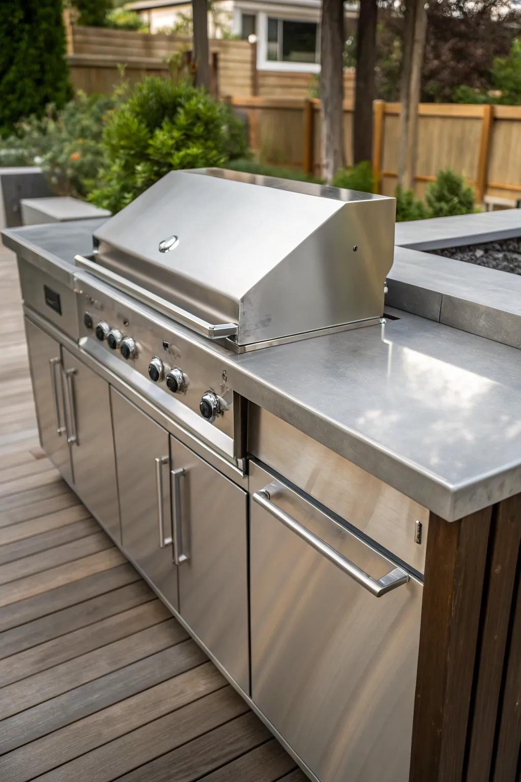 Experience the sleek elegance of stainless steel in your outdoor BBQ setup.