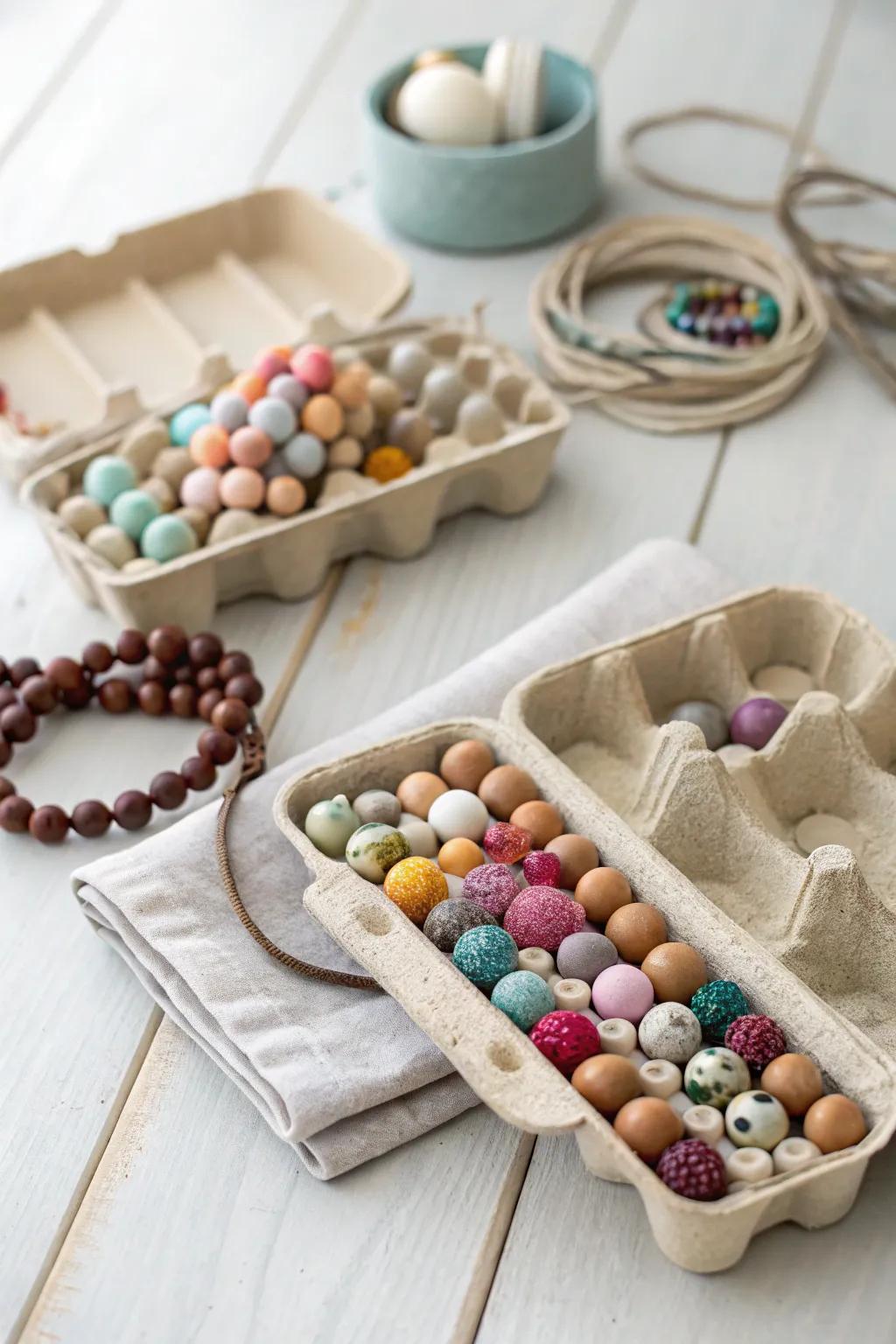 Transform an egg carton into a chic bead organizer – simplicity meets creativity!