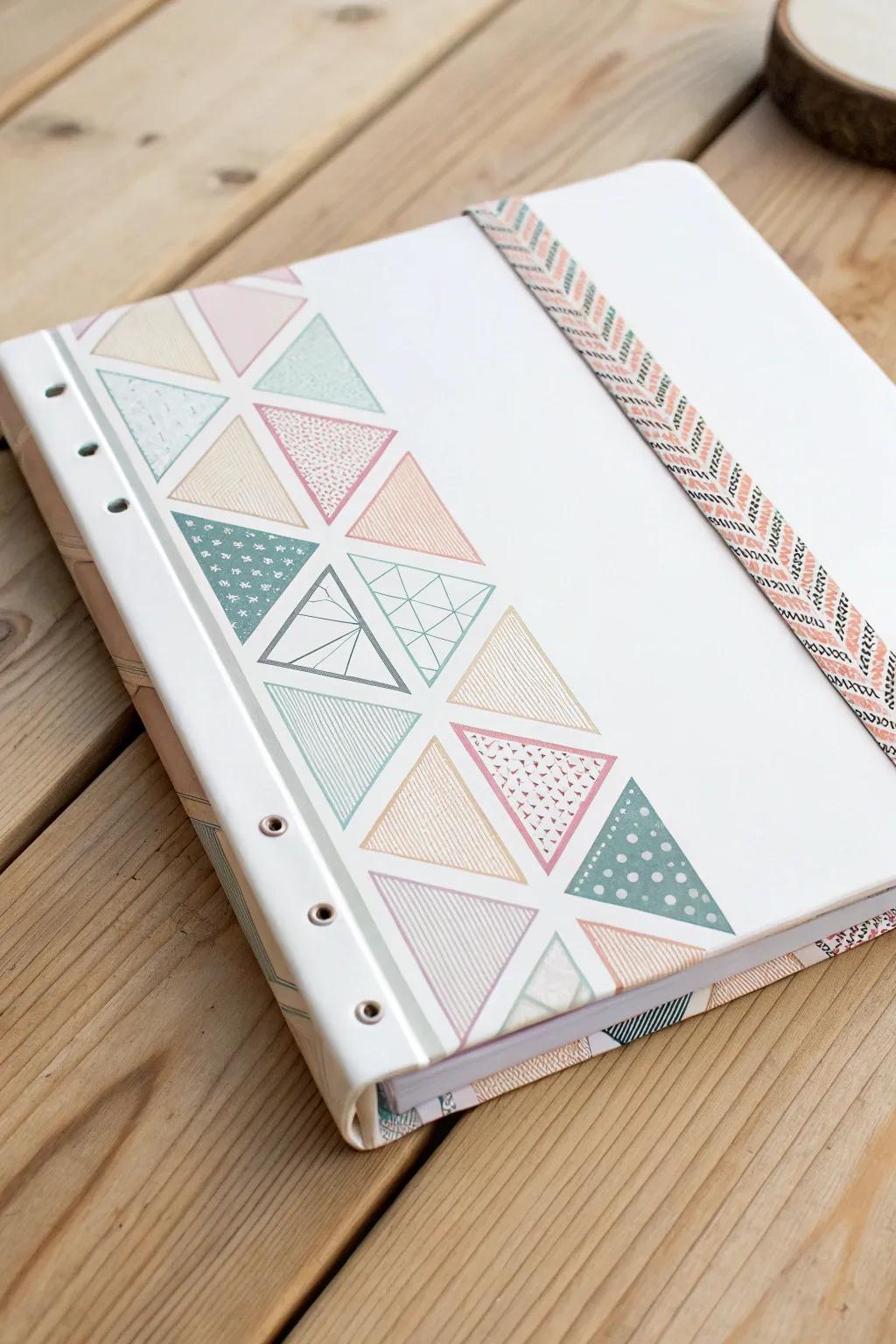 Elevate your binder with a touch of Scandinavian elegance using geometric washi tape designs.