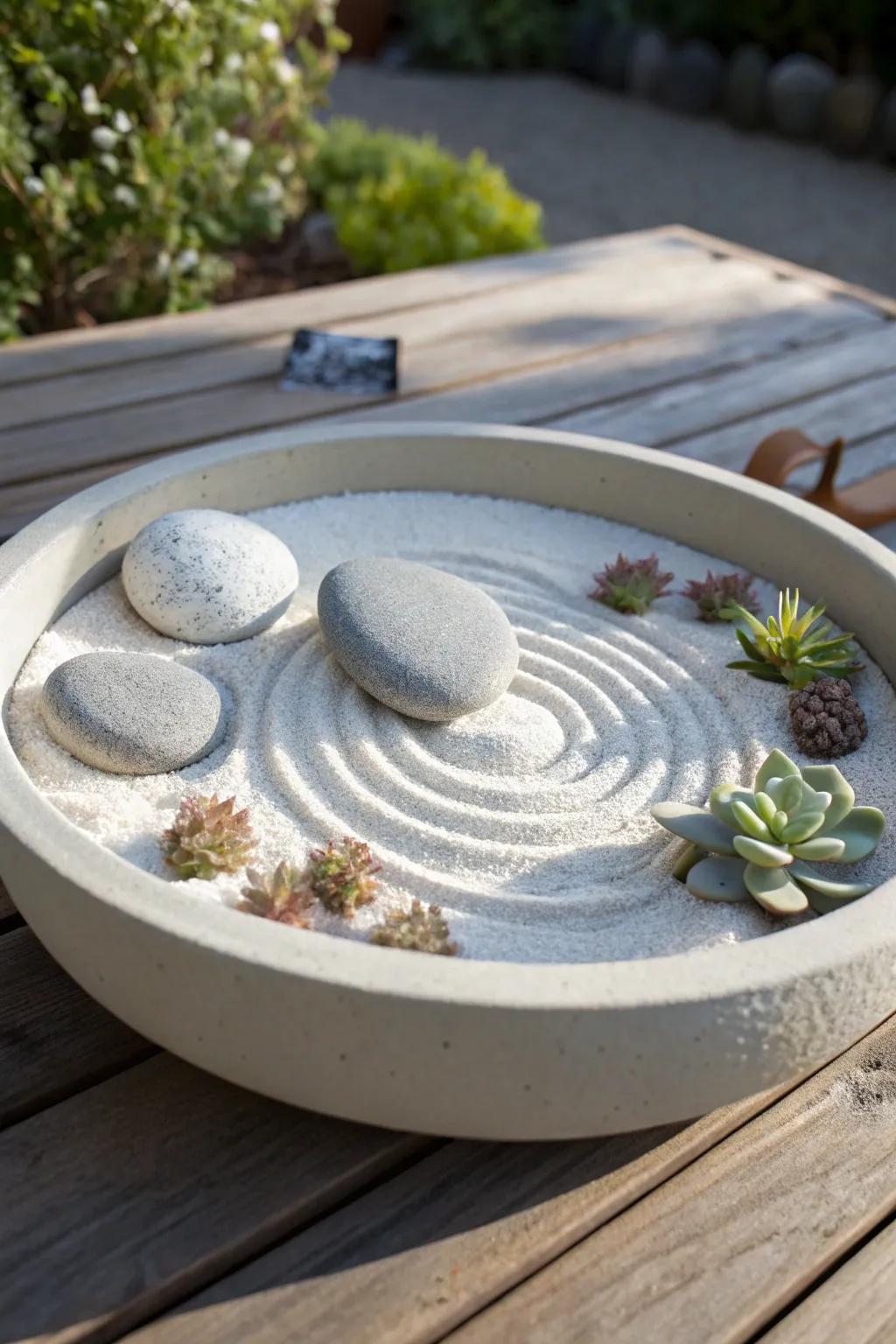 Find your moment of calm with a DIY Zen garden bird bath planter. 🌿 #ZenGarden #MinimalistDecor
