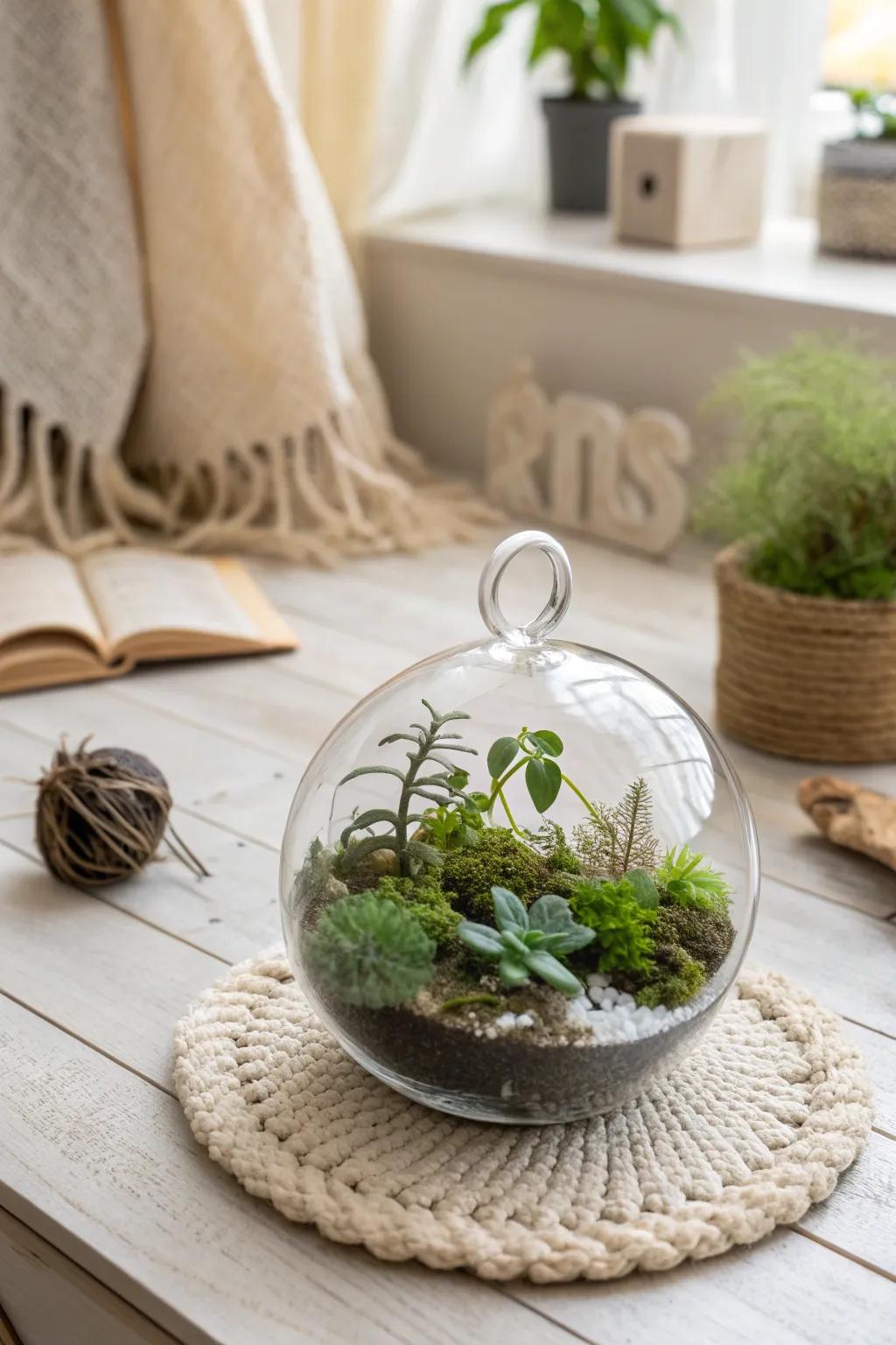 Bring tranquility into your space with a handcrafted miniature terrarium—a perfect touch of nature and simplicity.