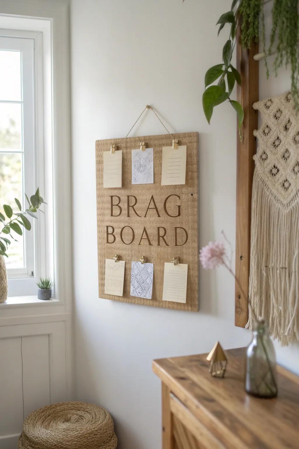 Celebrate community and creativity with a minimalist brag board that tells your story.