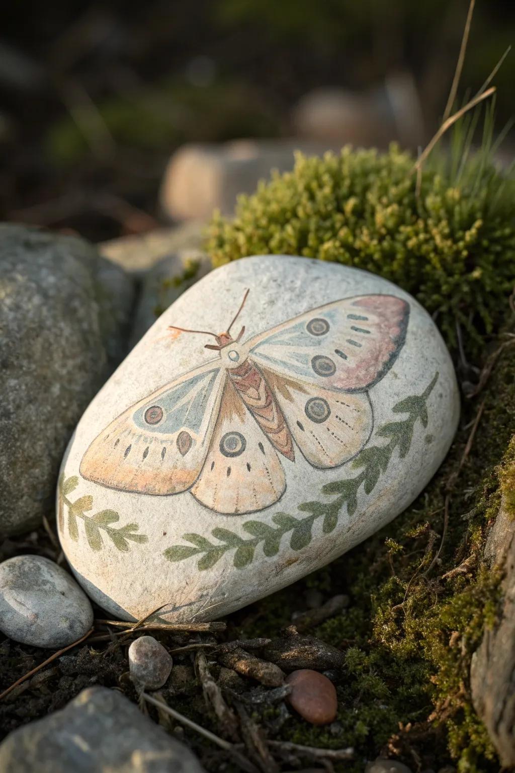 Embrace the mystery of nature with moth-inspired painted rocks—where art meets earth.