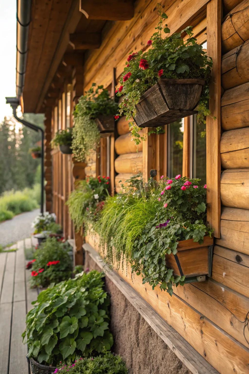 Elevate your cabin's charm with a stunning vertical garden skirting.