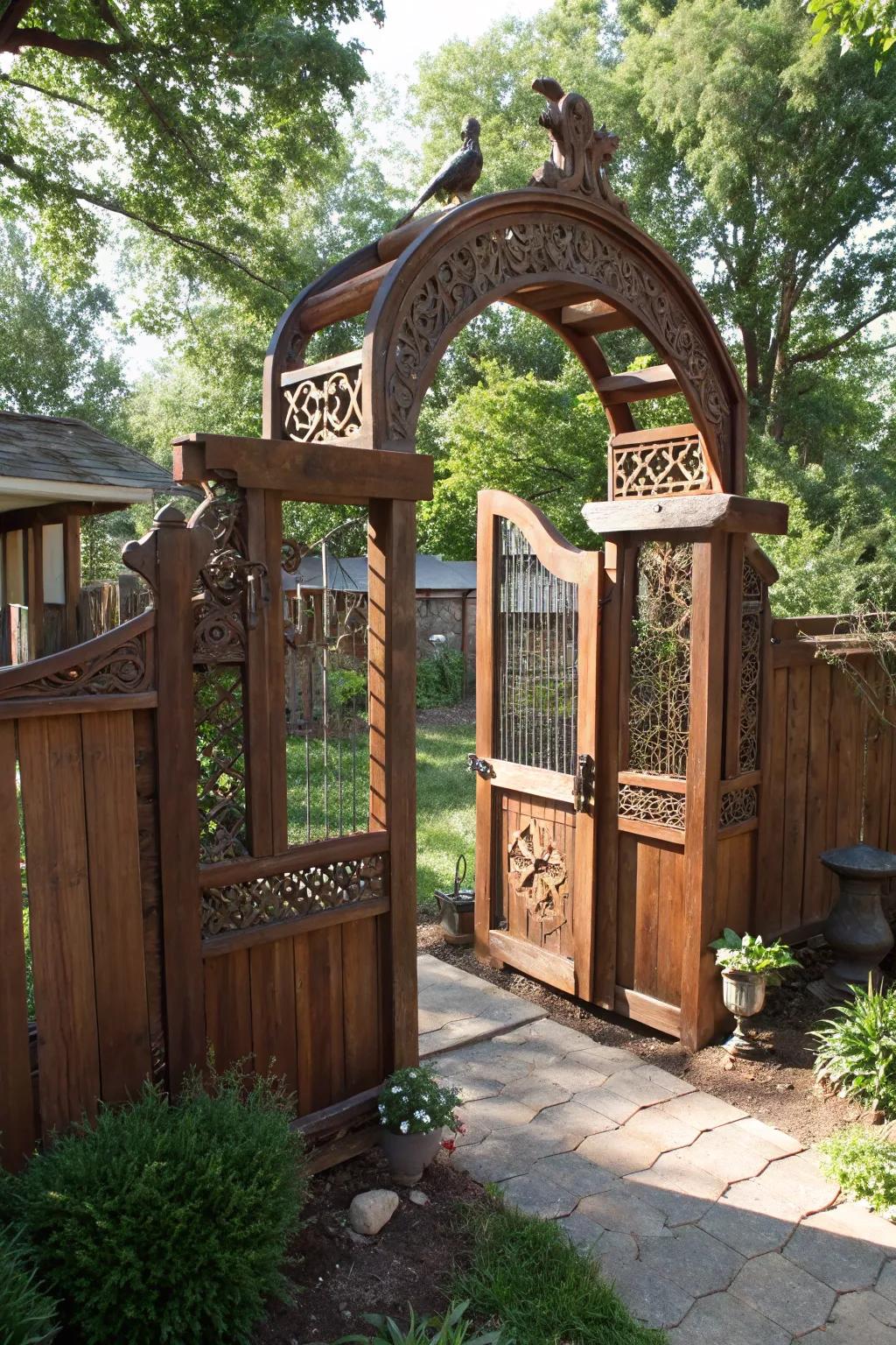 Step into a world of charm with this enchanting arched chicken gate.